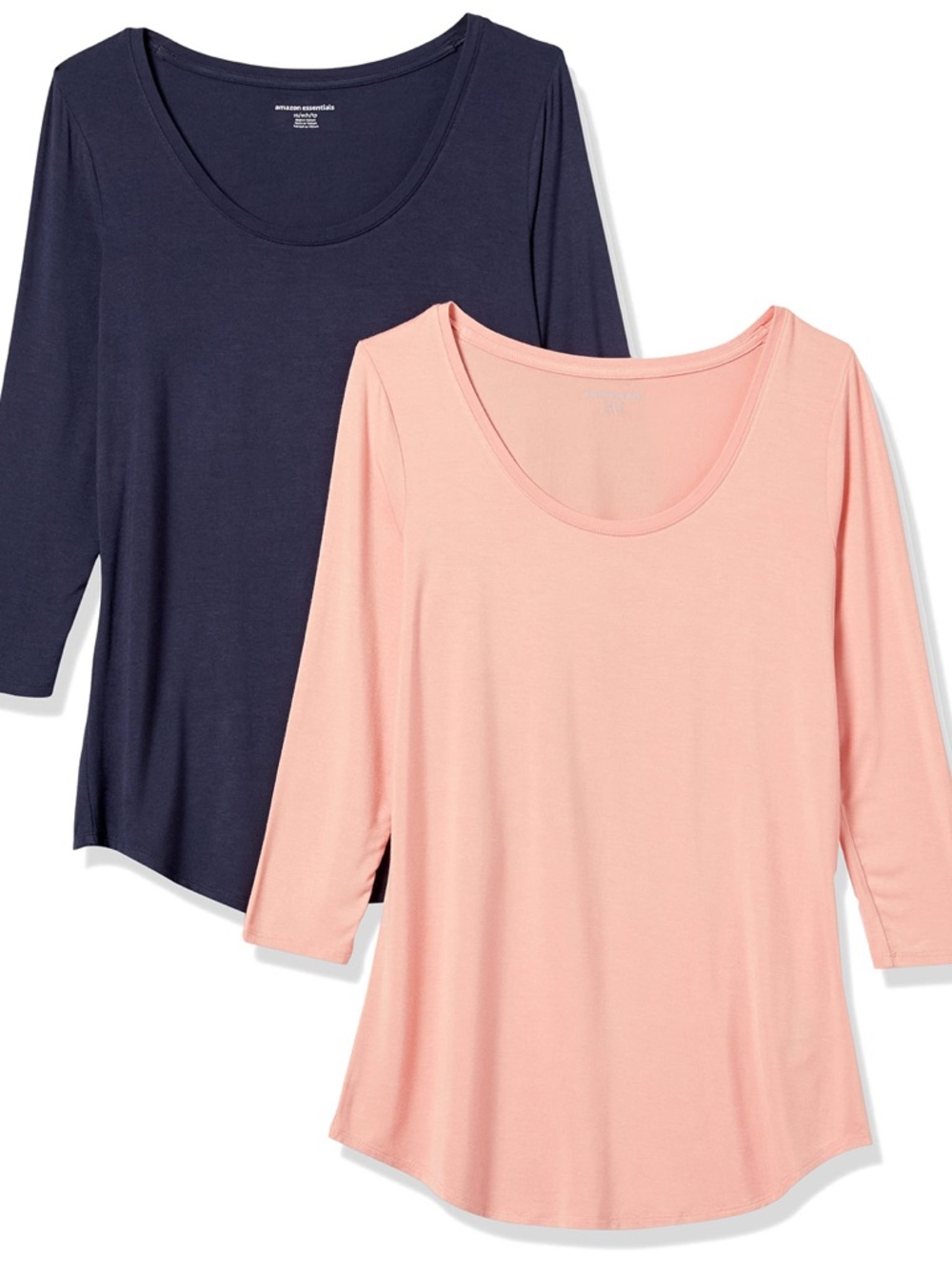 Amazon Essentials 2-Pack Scoop Neck Tops in Navy and Light Pink-XXL